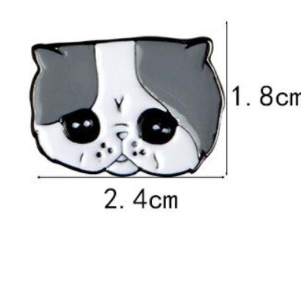 Gray and White Sad Cat Pin Brooch
